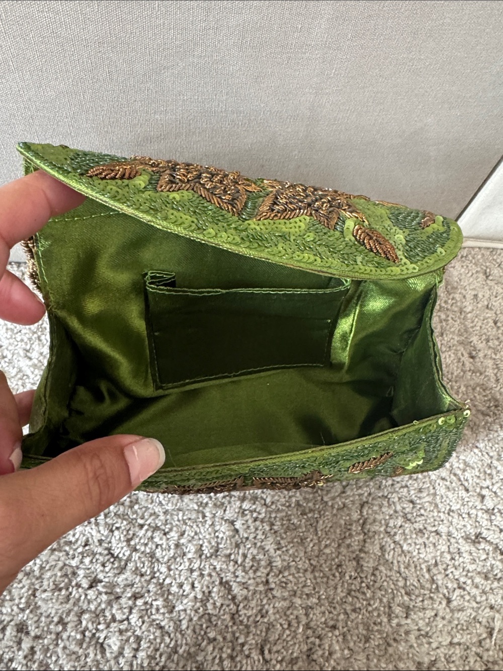 Regency Green Sequin Floral Evening Clutch with Beaded Strap - Picture 2 of 4